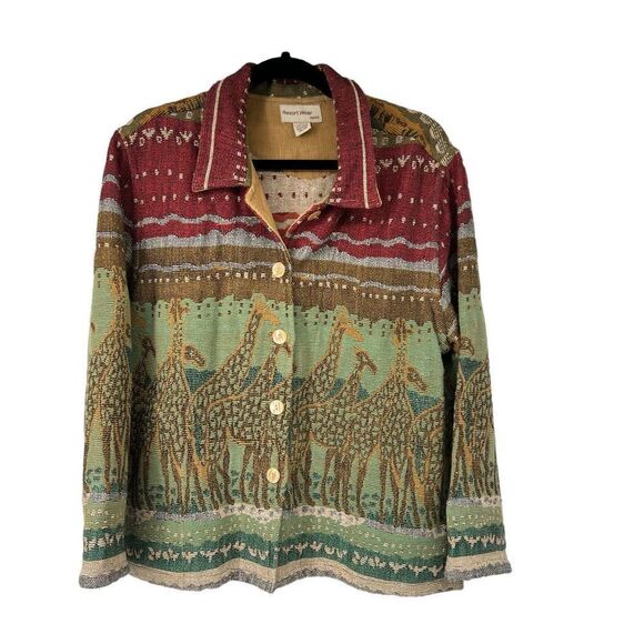 Vintage Jackets & Blazers - Vintage Resort Wear North Giraffe Print‎ Tapestry Button Up Shacket